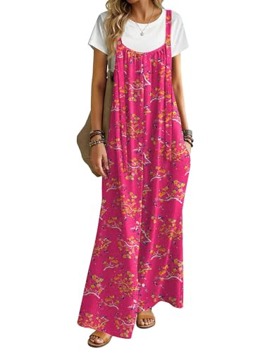 Ekouaer Women's Casual Overalls Boho Floral Loose Wide Leg Jumpsuits Summer Pleated Outfits with ... | Amazon (US)