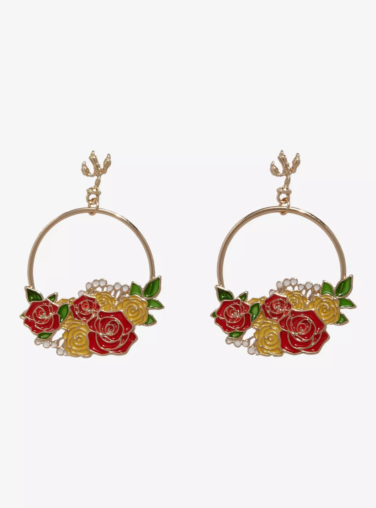 Disney Beauty and the Beast Belle Floral Hoop Earrings – BoxLunch Exclusive | BoxLunch