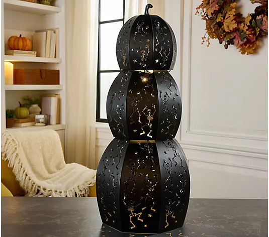 Home Reflections S/3 Lit Metal Stackable Skeleton Pumpkn - QVC.com | QVC
