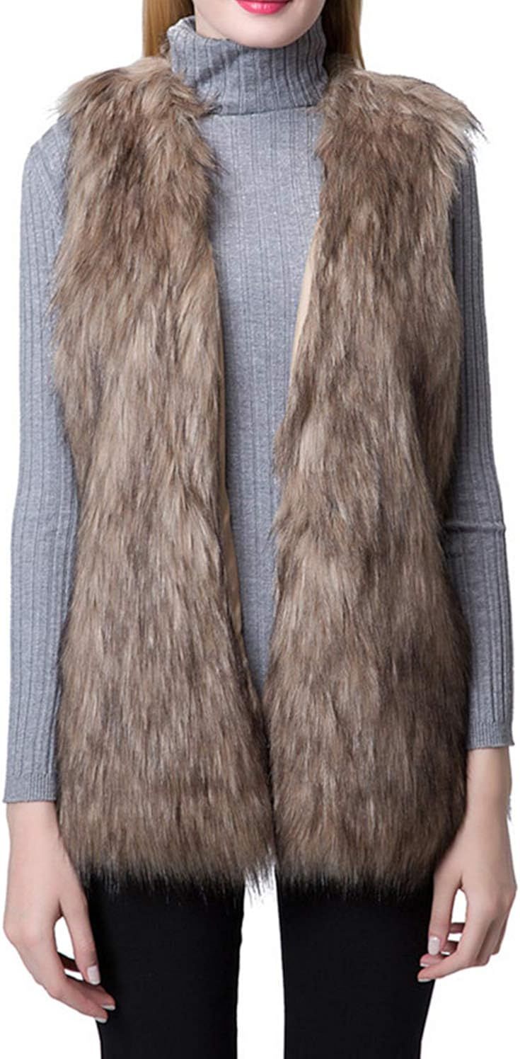 Escalier Women's Faux Fur Vest Waistcoat Sleeveless Jacket | Amazon (US)