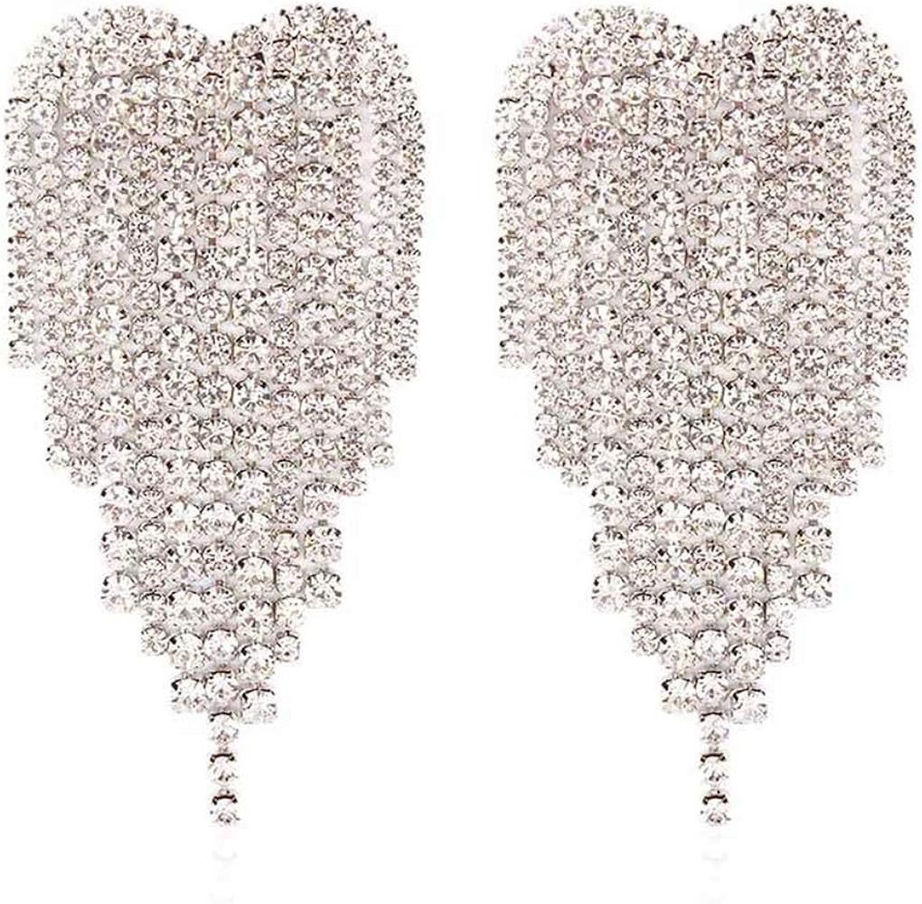 Full of Crystal Tassel Earrings Big Heart Shape Sparkling Crystal Dangle Stud Earrings | Amazon (US)