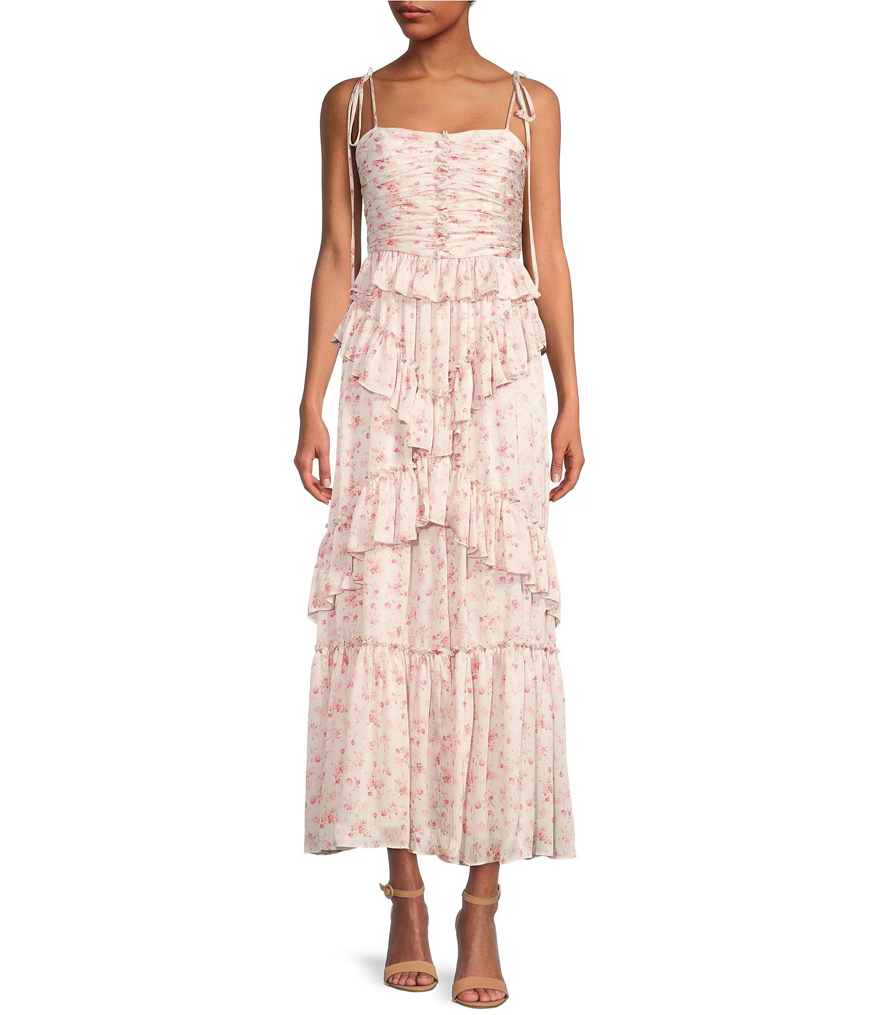 Catalina Square Neck Crinkled Chiffon Sleeveless Maxi Dress | Dillard's