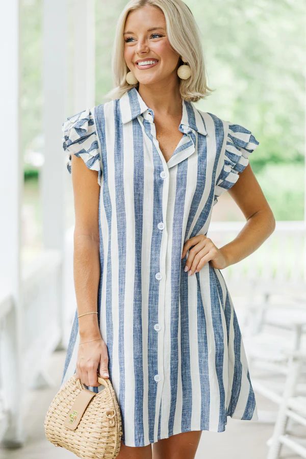 Your Chance Navy Blue Striped Dress | The Mint Julep Boutique