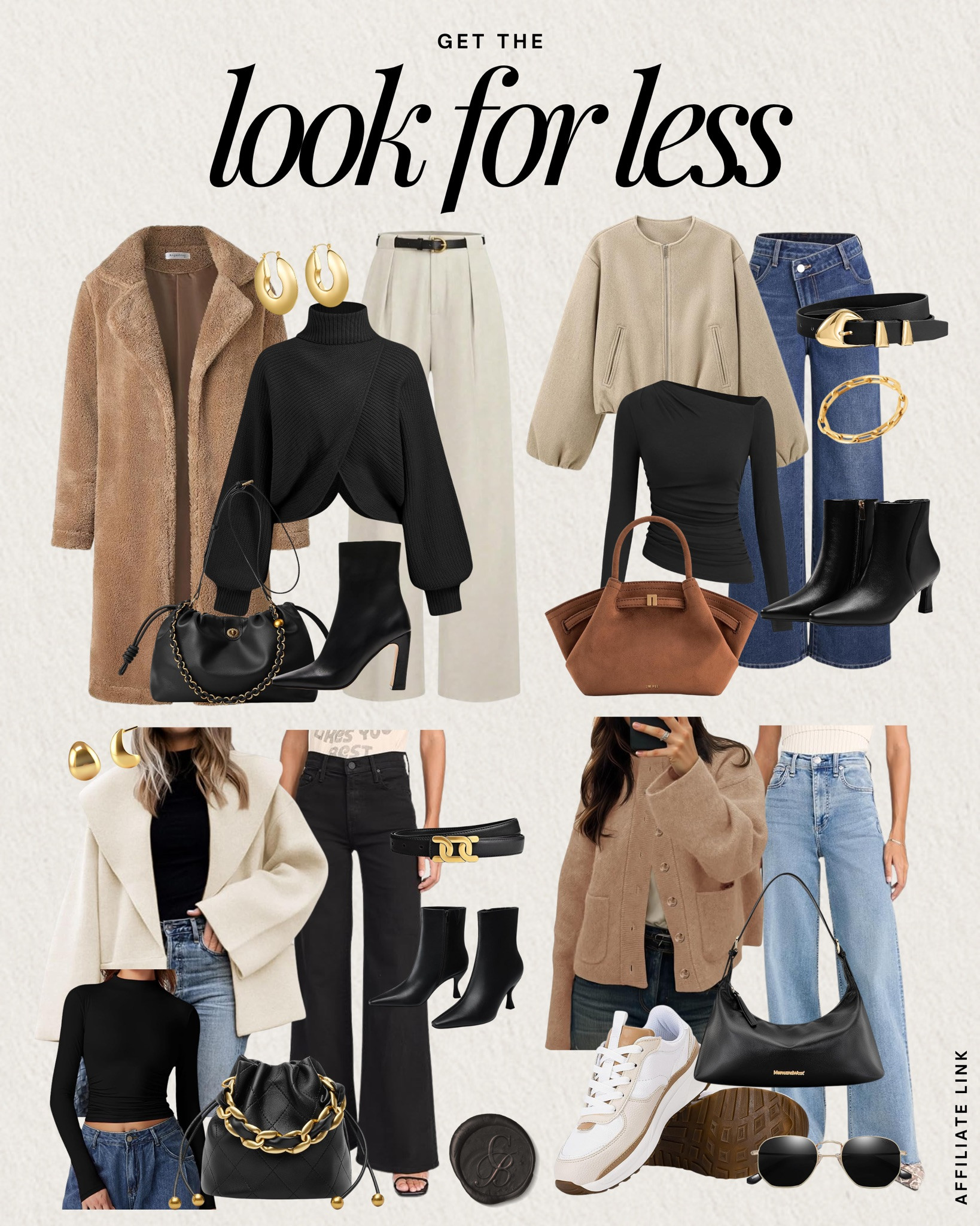 Love a good look for less moment 🤍✨ These chic, neutral outfits feel timeless but totally effortless — think polished pieces you can mix and match all season long.

👜 Style notes:
– A cozy teddy or wool coat instantly elevates basics
– Wide-leg denim and sleek ankle boots make any outfit feel put-together
– Add a structured bag + gold jewelry for that “quiet luxury” finish

Everyday staples that look designer, but don’t cost like it — easy, modern style you’ll wear on repeat.

#LookForLess #FallStyle #NeutralOutfits #EverydayChic #CapsuleWardrobe #EffortlessStyle 

 #LTKSeasonal #LTKFindsUnder50 #LTKStyleTip