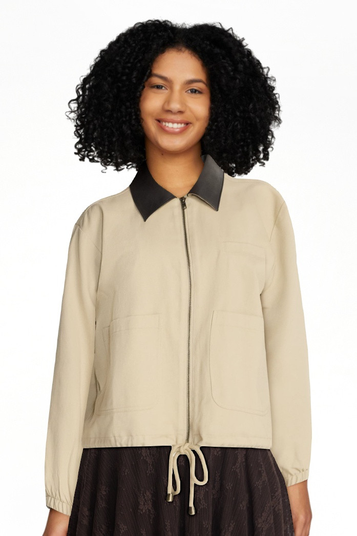 No Boundaries Cotton Twill Barn Jacket with Faux Leather Collar, Women's XXS-4X | Walmart (US)