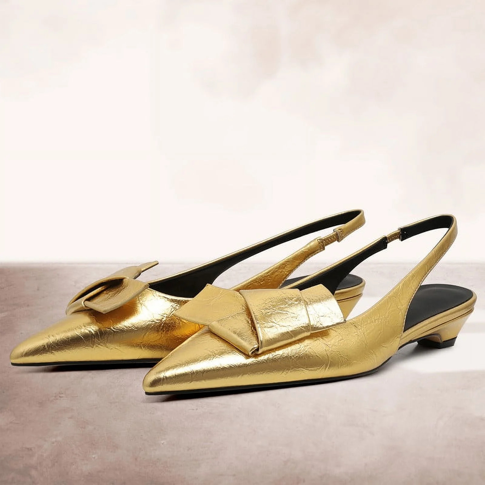 Womens Metallic Slingback Pumps Low Heeled Bow Pointed Closed Toe Slip on Kittens Sandals Wedding... | Walmart (US)