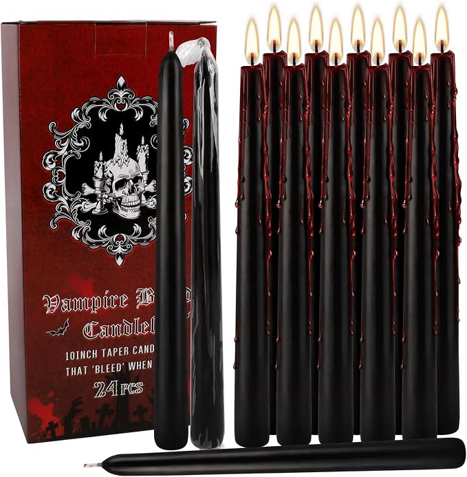 24 Pack Halloween Bleeding Candles, Black Gothic Taper Candles with Realistic Blood Drip Effect, ... | Amazon (US)