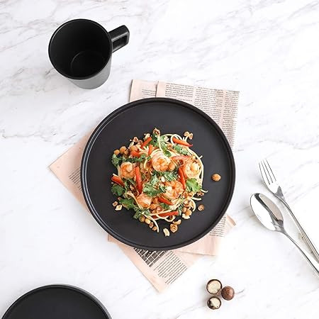 Stone Lain Coupe Dinnerware Set, Service For 8, Black Matte | Amazon (US)