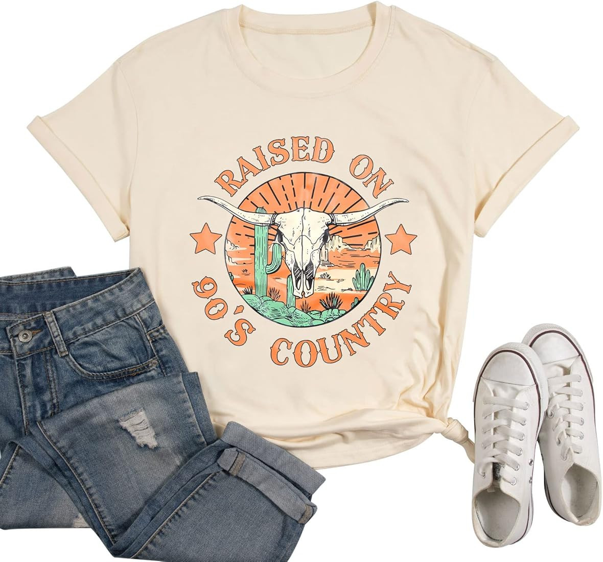 FLOYU Women Raised On 90's Country Shirt Country Music T-Shirt Western Music Tops Vintage Country... | Amazon (US)