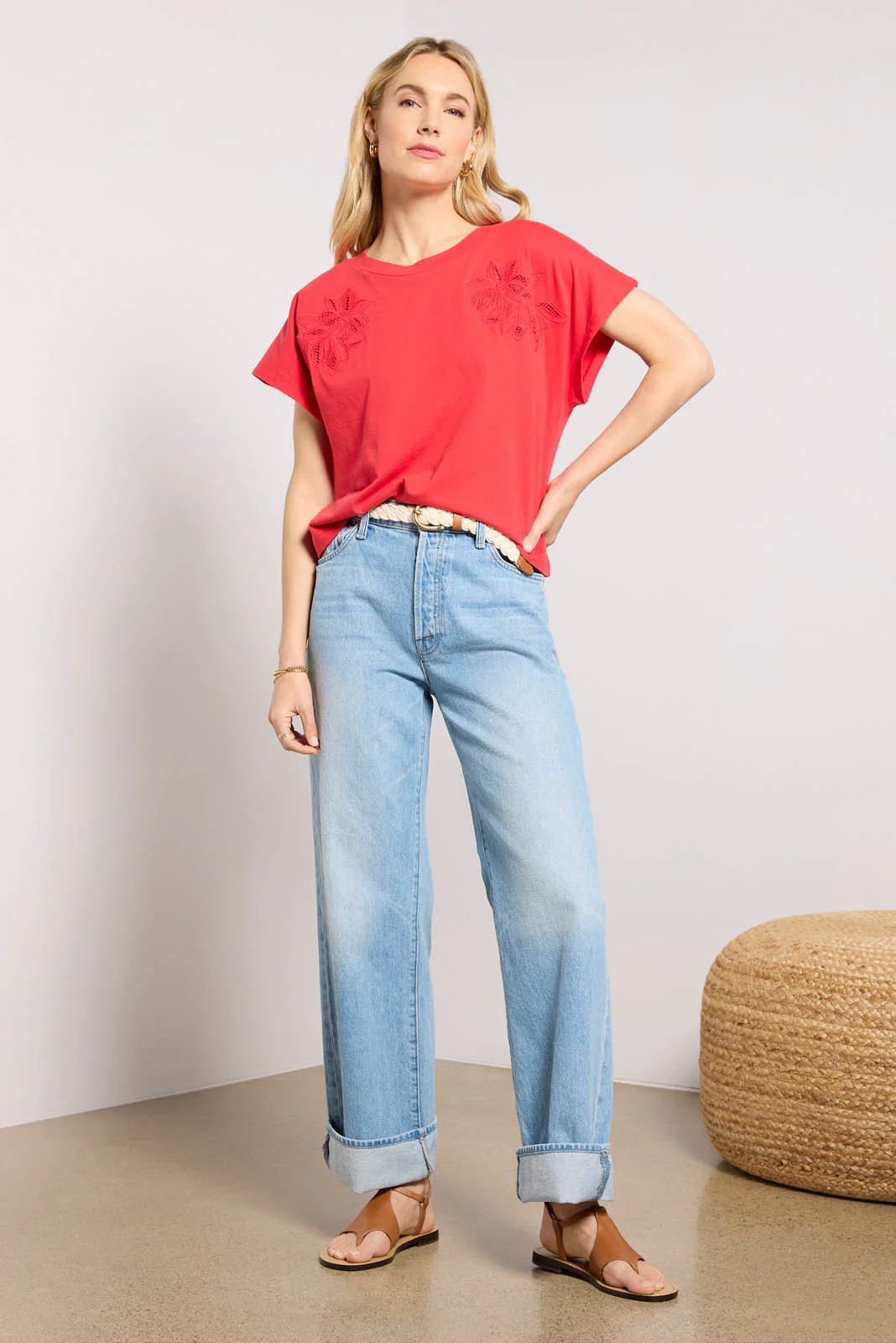 Everly Short Sleeve Cut Work Tee | Evereve