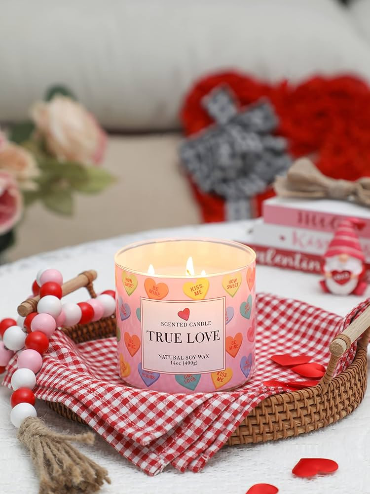 Strawberry Scented Candle, Valentines Day Gift, 3 Wick Large Jar, 14 oz, Valentines Day Candle fo... | Amazon (US)