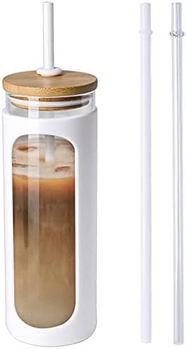 Kodrine 24 oz Glass Water Bottle with Bamboo Straw and Lid, Wide Mouth Water Tumbler,Straw Silico... | Amazon (US)