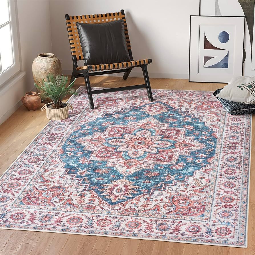 Rugland 5x7 Area Rugs - Stain Resistant Washable Rug, Anti Slip Backing Rugs for Living Room, Vin... | Amazon (US)