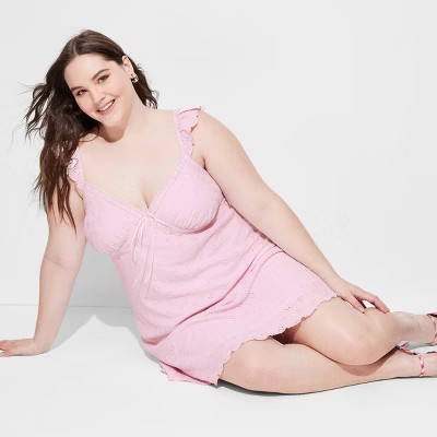 Women's Ruffle Sleeve Eyelet Mini A-Line Dress - Wild Fable™ Light Pink XXL: V Neck, Pullover, Lightweight | Target