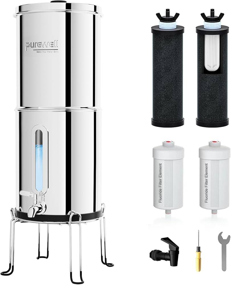 Purewell 2.25G Gravity Water Filter System with Water Level Window, 8-Stage 0.01μm Ultra-Filtrat... | Amazon (US)