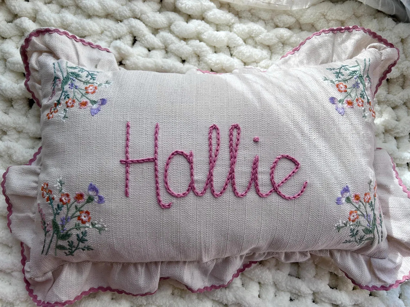 Hand Embroidered Name Pillow: Custom Floral Nursery Decor - Etsy Canada | Etsy (US)