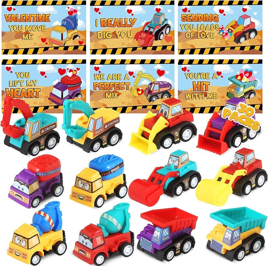 BainGesk Valentines Cards for Kids Classroom, 30 Pack Valentines Cards with Engineering Toy Car, ... | Amazon (US)