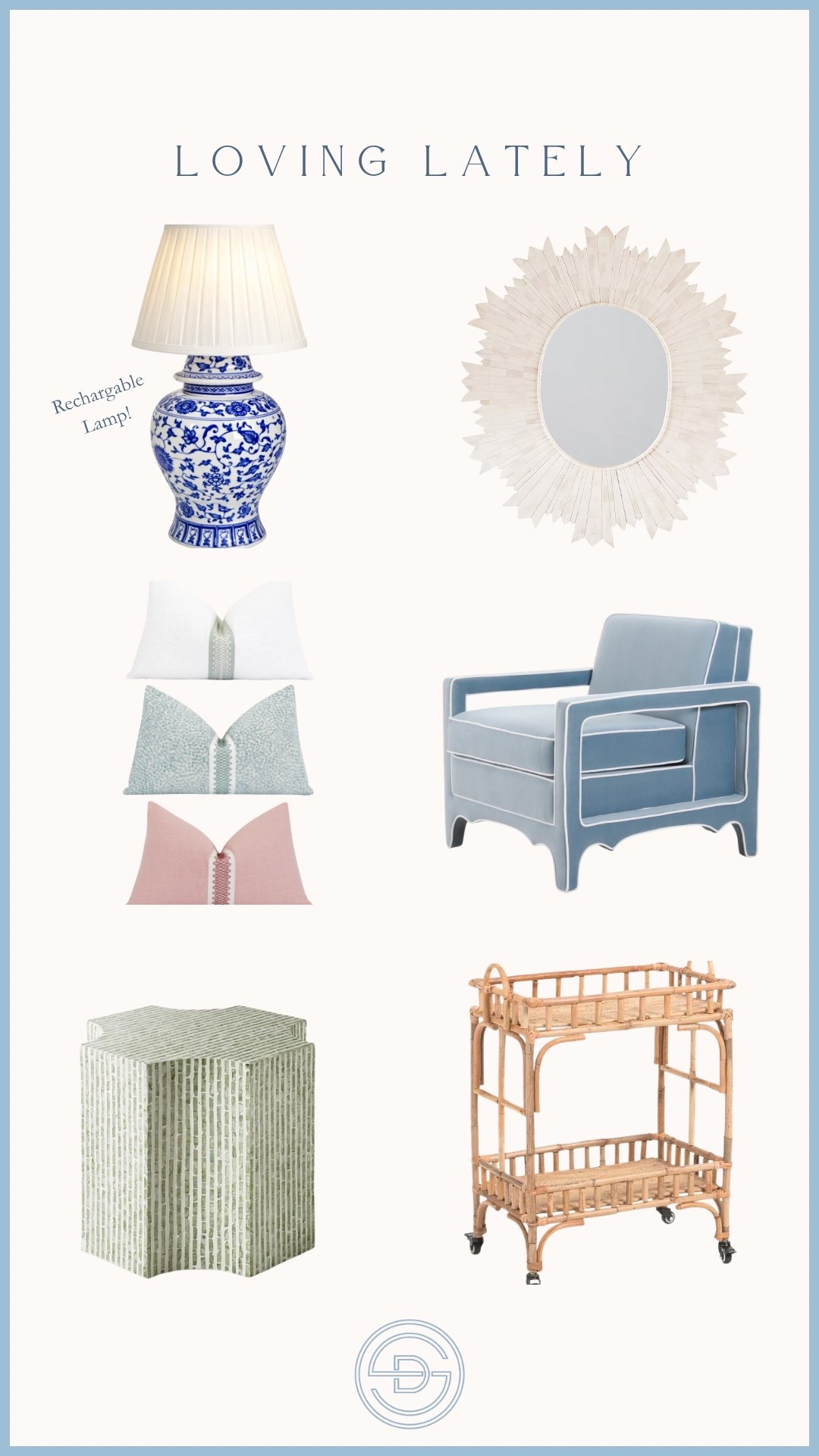 Loving these classic, colorful Grandmillennial home decor finds! Perfect for creating a colorful & preppy home with classic pieces. 

Rechargeable lamp, chinoiserie lamp, white mirror, pillow, blue chair, bar cart, grandmillennial home, preppy home decor, classic home decor 

#LTKSaleAlert #LTKHome