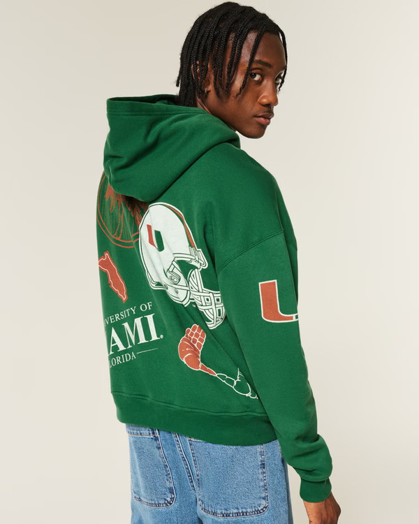 Boxy University of Miami Hurricanes Graphic Hoodie | Hollister (US)