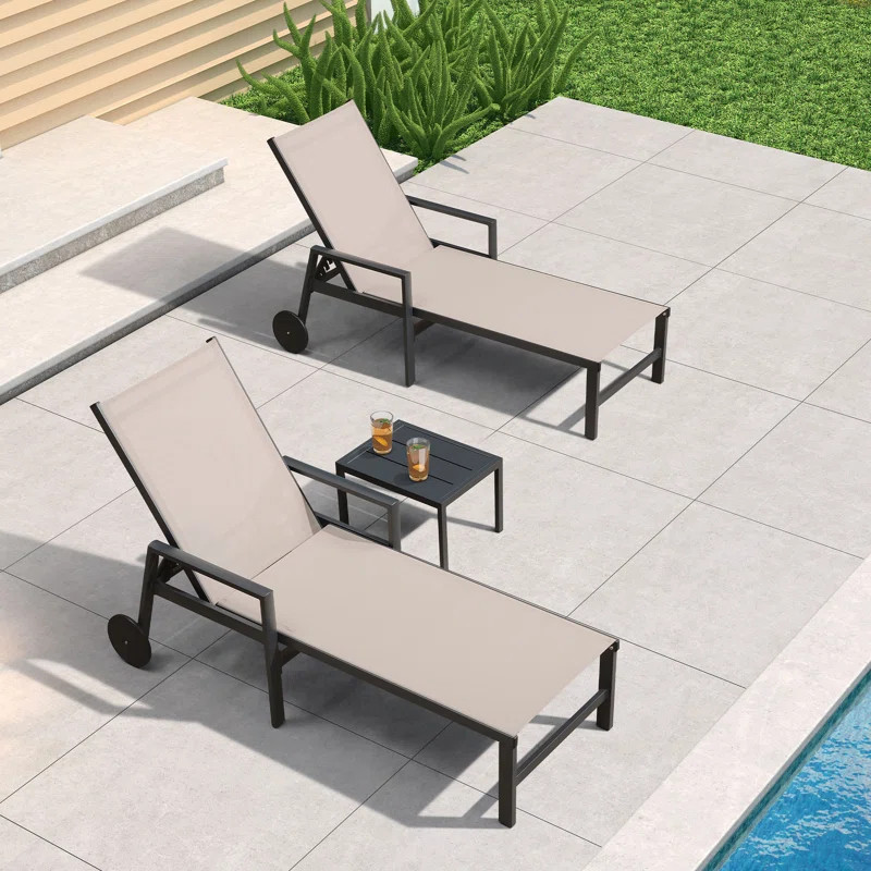 Jahnya Outdoor Aluminum Chaise Lounge with Table | Wayfair North America