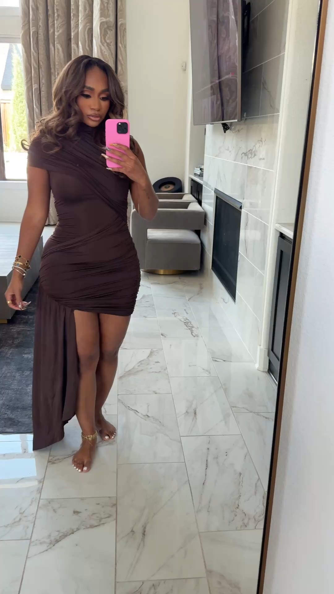 Brown bodycon mini dress with ruching and details!

#LTKFindsUnder50 #LTKStyleTip #LTKFindsUnder100