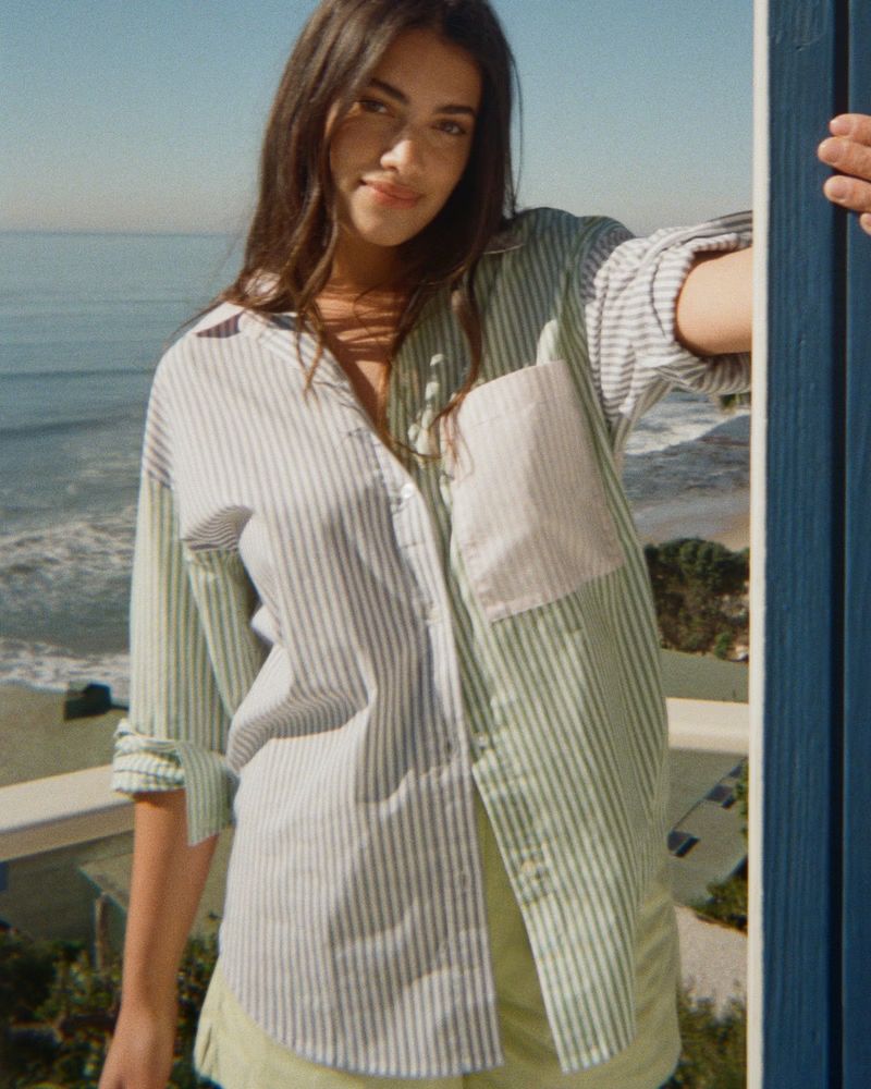 Oversized Poplin Colorblock Button-Up Shirt | Abercrombie & Fitch (US)