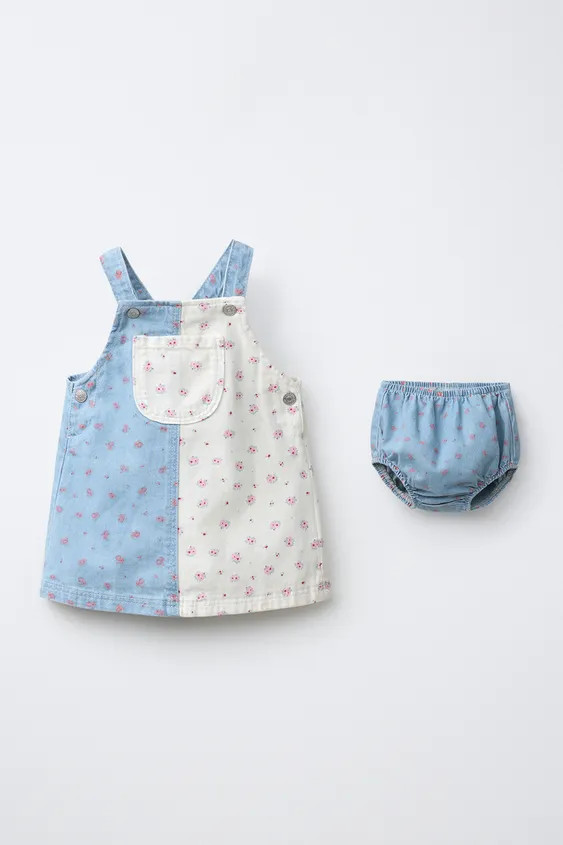DENIM PATCHWORK FLORAL PINAFORE AND BLOOMERS | Zara US