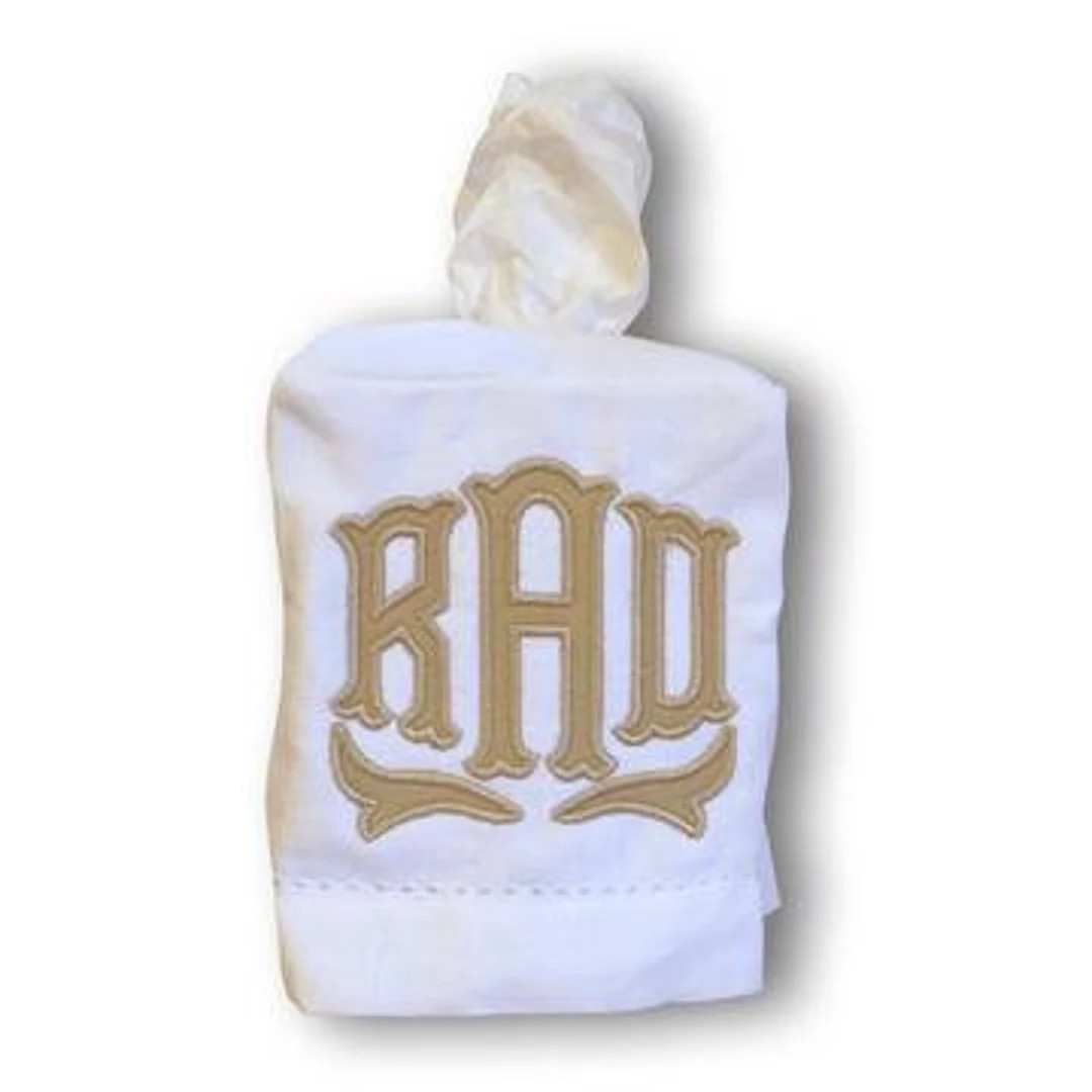 Applique Monogrammed Linen Tissue Box Cover - Etsy | Etsy (US)