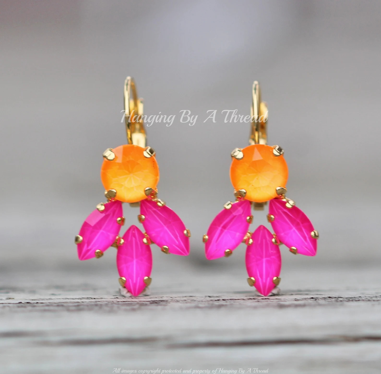 LIMITED Neon Bright Marquise Cluster Earrings,Pink Orange Crystal Cluster Dangle Drop Earring,Mar... | Etsy (Global)