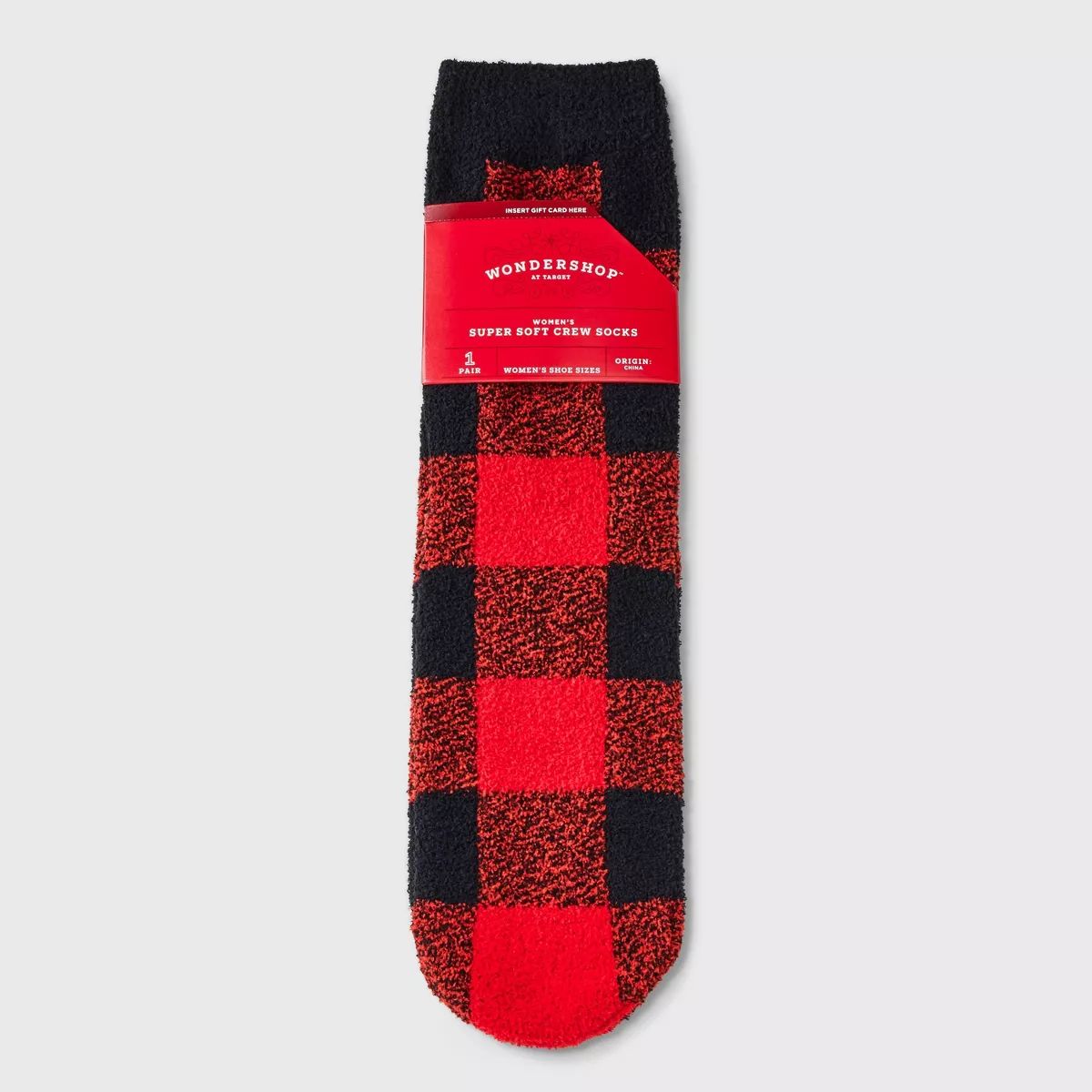 Women's Buffalo Check Plaid Cozy Crew Socks with Gift Card Holder - Wondershop™ Red/Black 4-10 | Target