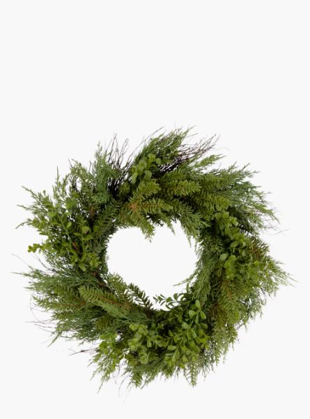 Real Touch Boxwood and Mixed Pine Wreath on Vine Base | The Style Edit Collective