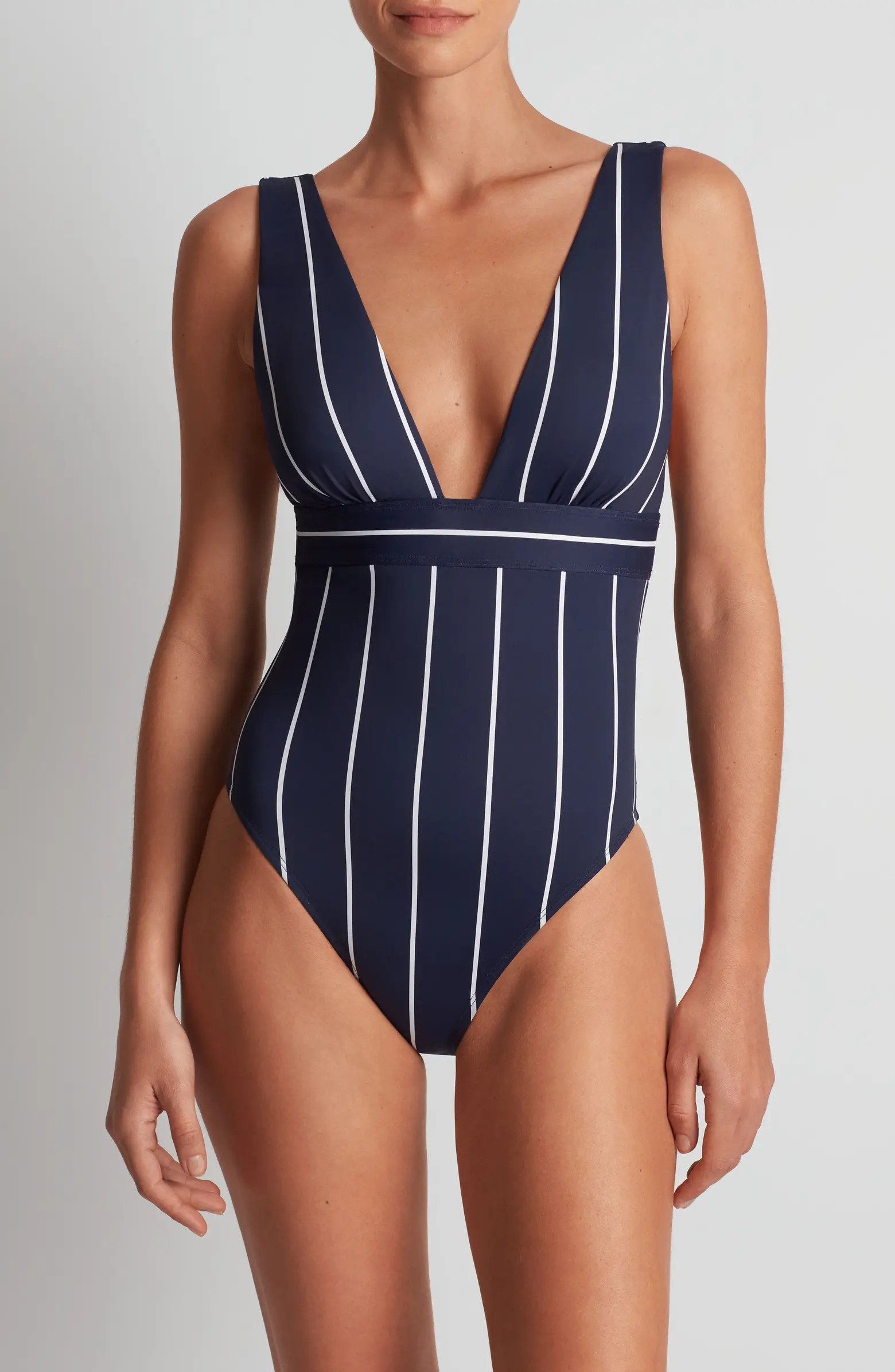 Lauren Ralph Lauren Banded Modern Plunge Neck One-Piece Swimsuit | Nordstrom | Nordstrom