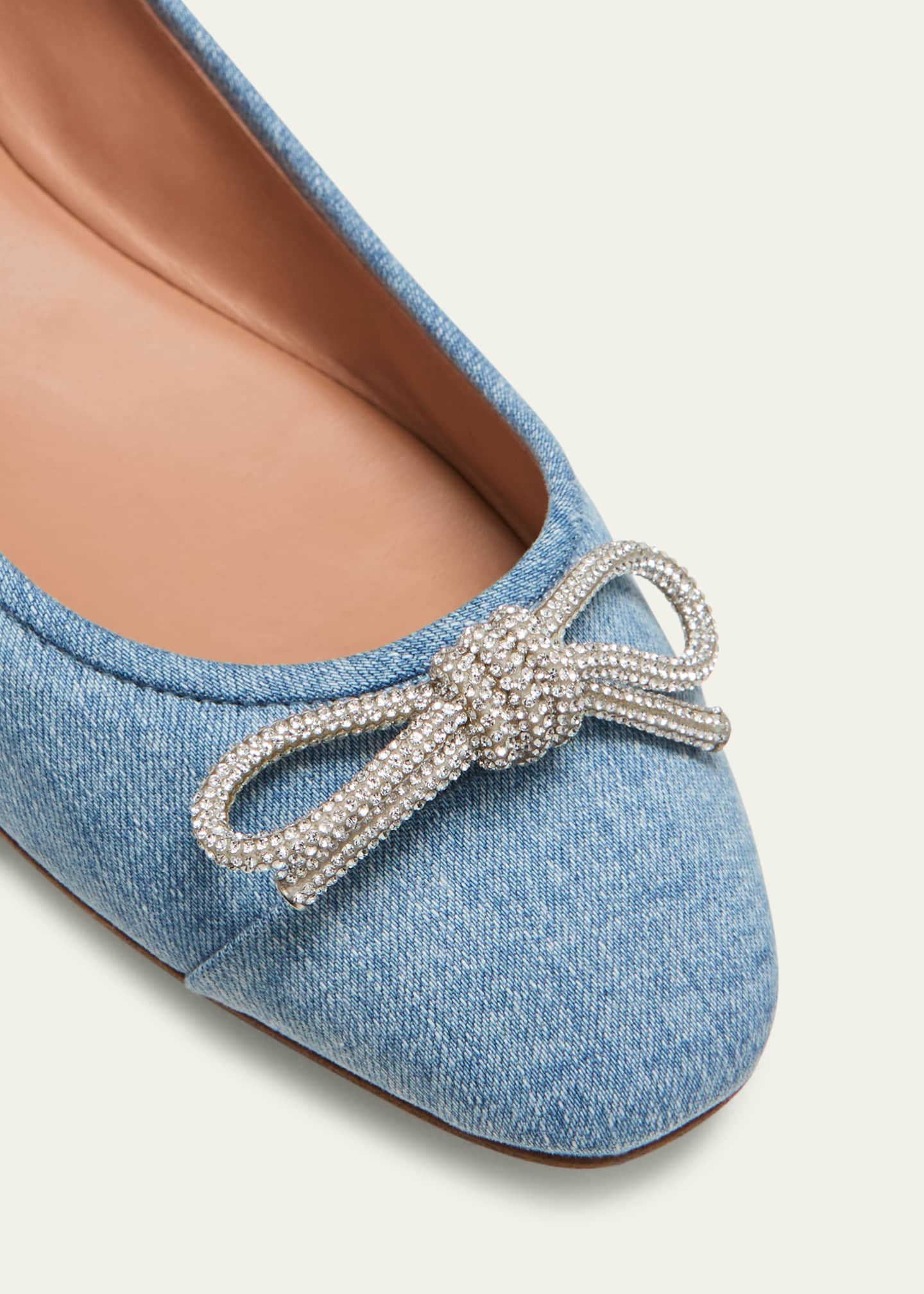 Aquazzura Parisina Denim Bow Ballerina Flats | Bergdorf Goodman