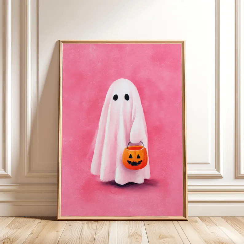 Pink Halloween Ghost Wall Art, Pastel Ghost Print, Spooky Nursery Decor, Digital Download | Etsy (Global)