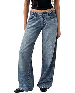 Women's Wide Leg Boyfriend Jeans Straight Leg Denim Pants Low Rise Baggy Jeans Casual Loose Jeans | Amazon (US)