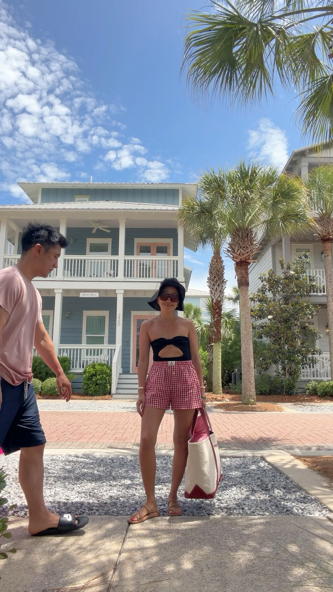 Swimsuit - one size 
Boxer shorts - XS 
Navy linen top - small (I sized up)
Linen shorts - XS 
Knit dress - small 
Croc Miami sandals - runs true to size (I’m 6.5 and took 6)
Pink sweatshirt - medium
Sweat shorts -XS
Bra tank top - XS