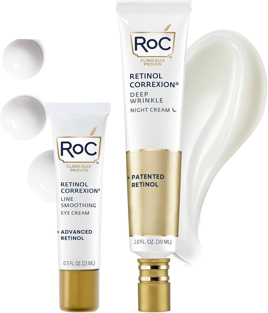 RoC Retinol Correxion Value Set Duo, Deep Wrinkle Anti-Aging Night Face Cream + Under Eye Cream f... | Amazon (US)