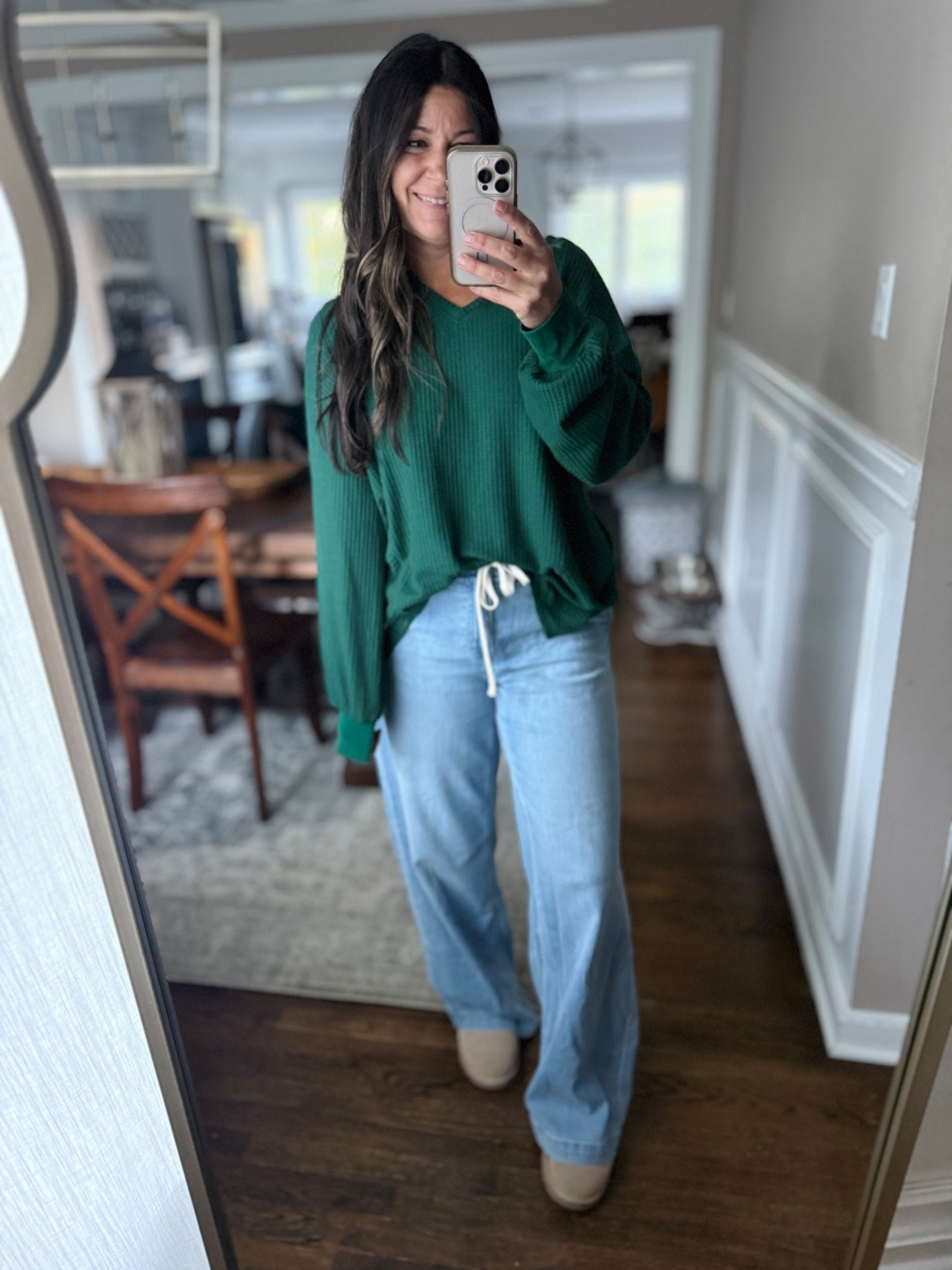 Waffle knit and Drapey jeans. Love a baggy fit 

#LTKOver40