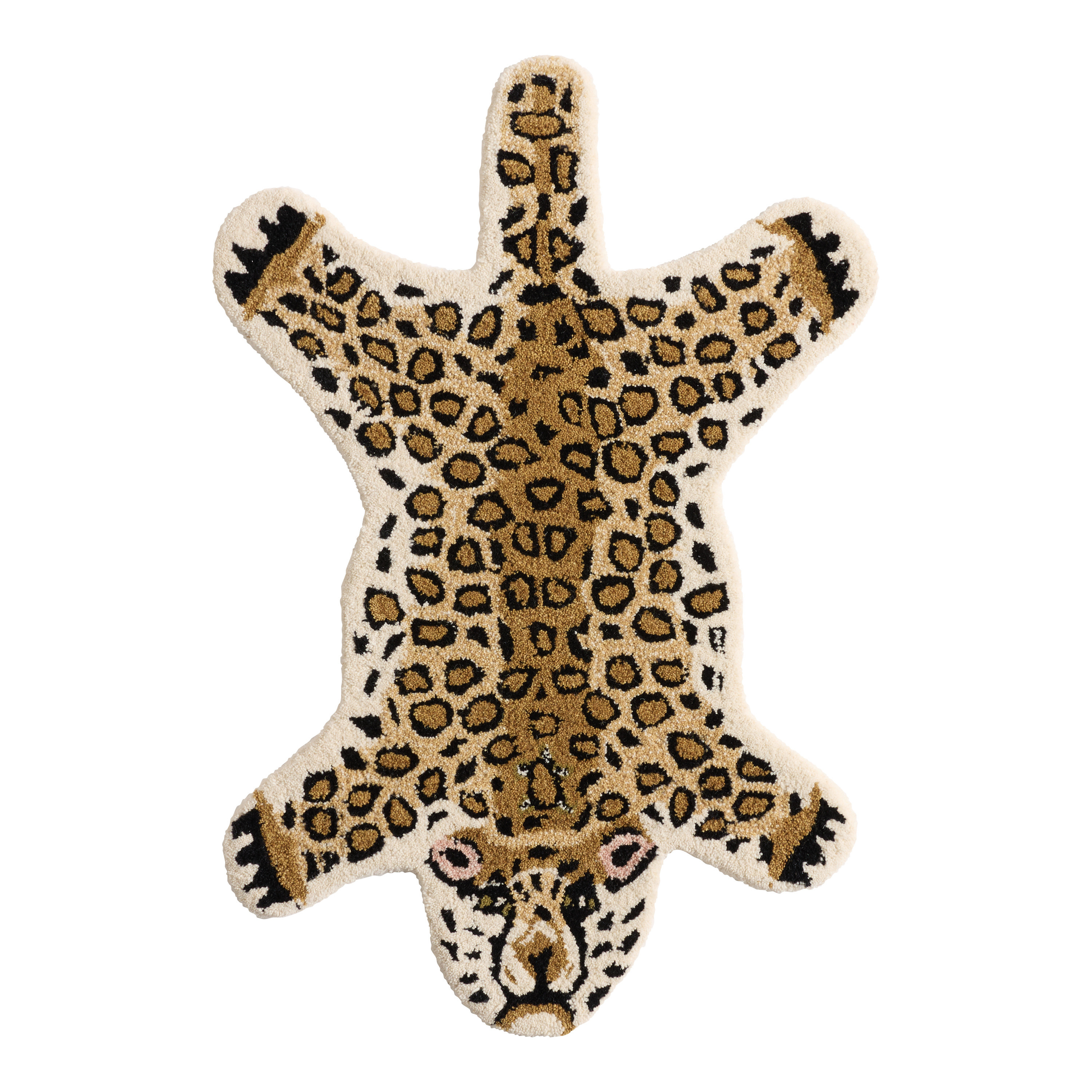 Orange and Black Leopard Shaped Tufted Wool Rug | World Market