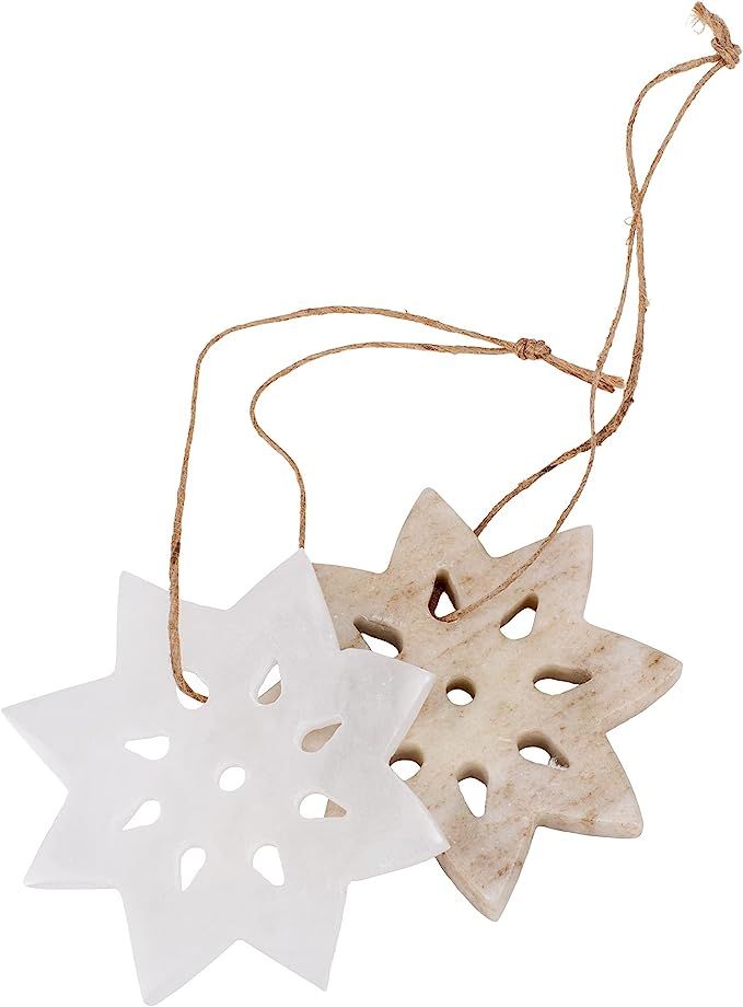 Creative Co-op Snowflake 2.25 Inch Marble and Alabaster Hanging Ornament Set of 2 | Amazon (US)
