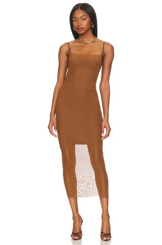 AFRM Esmond Rhinestone Midi Dress in Tofee from Revolve.com | Revolve Clothing (Global)