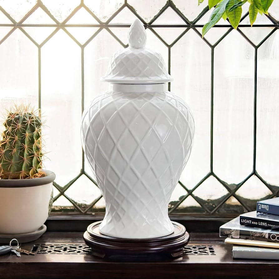 19.5" Diamond Pattern White Temple Jar | Amazon (US)