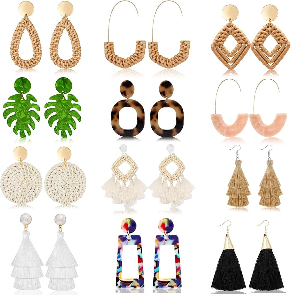 9 Pairs-26 Pairs Rattan Earrings for Women Girls Lightweight Acrylic Geometric Statement Woven Ea... | Amazon (US)