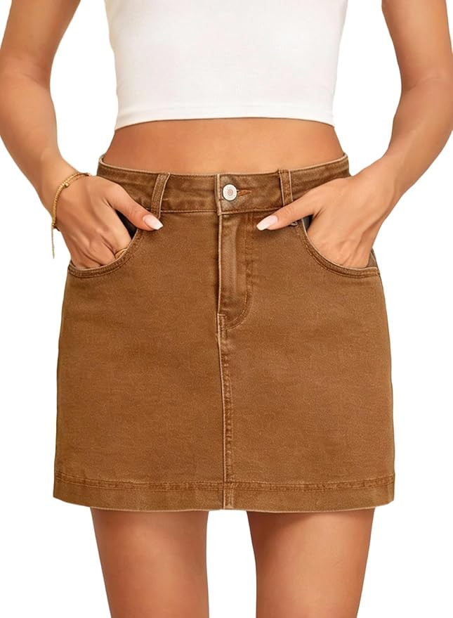 Sidefeel Skorts for Woman Jean Skirt High Waisted Stretchy Denim Skort Mini Skirts with Pockets | Amazon (US)