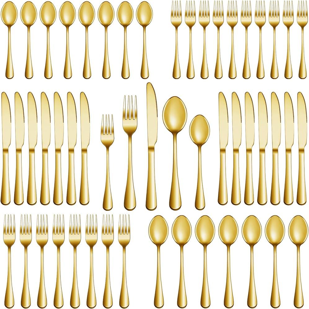 30 Pcs Gold Silverware Set Service for 6, Premium Stainless Steel Flatware Set, Cutlery Utensil S... | Amazon (US)