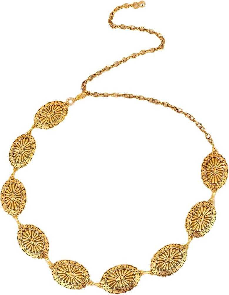 Floerns Women's Textured Geo Adjustable Metal Chain Belt for Jeans Dresses | Amazon (US)