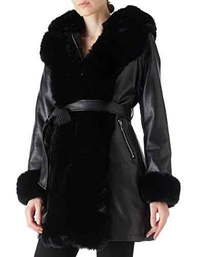 RISISSIDA Faux Leather Fur Lined Jacket Women Winter Coat,Warm Overcoat Black M | Amazon (US)