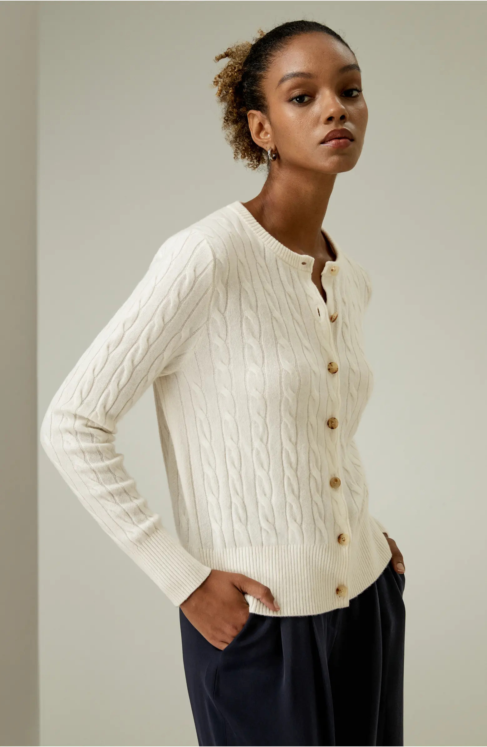 Cable-Knit Cashmere Crewneck Cardigan | Nordstrom