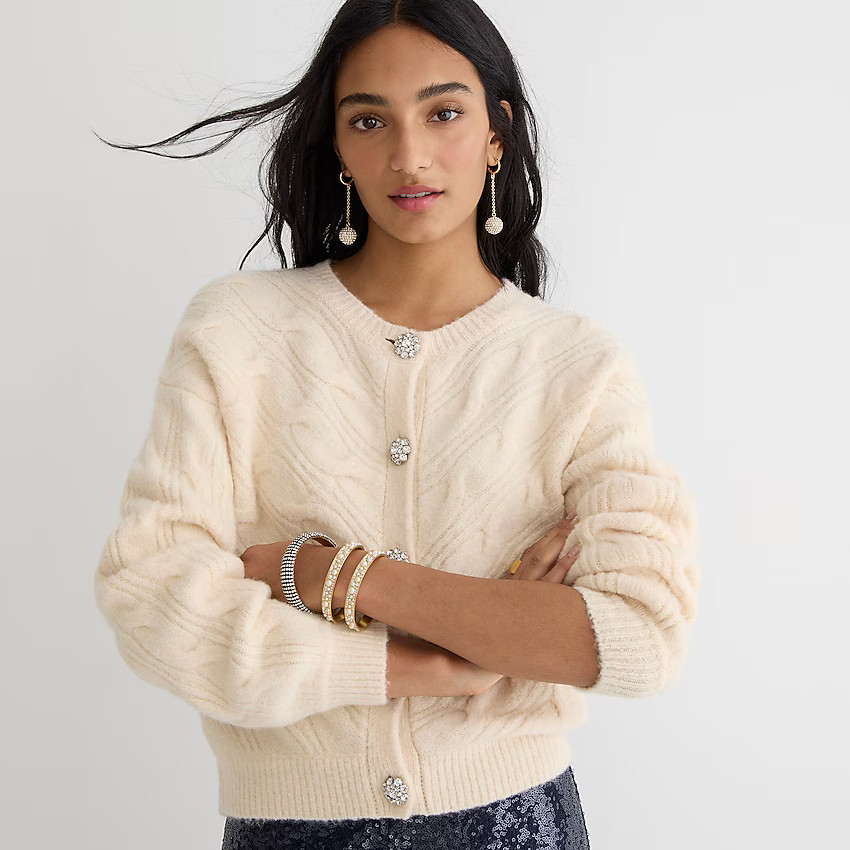 Cable-knit cardigan sweater with jewel buttons | J. Crew US