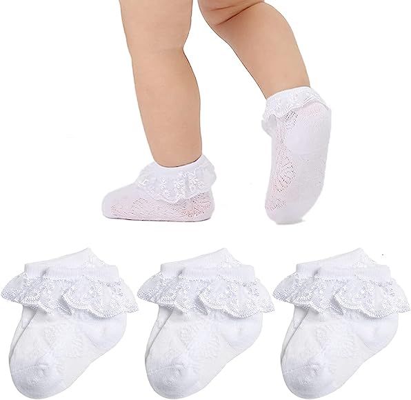 Mini Angel Baby Lace Socks Baby Girl Double/Eyelet Lace Ruffle Frilly Socks for Newborn Infant an... | Amazon (US)